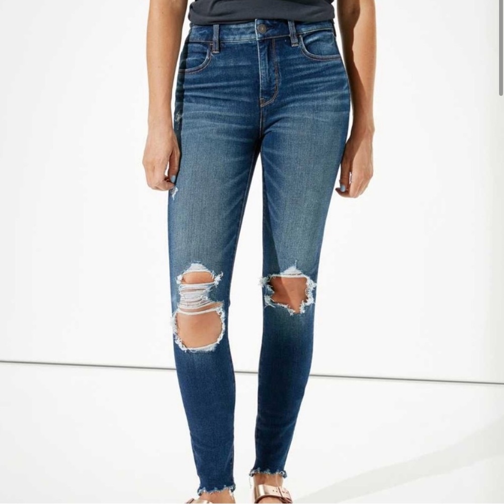 American Eagle Outfitters Dark Blue Distressed Skinny Jeans